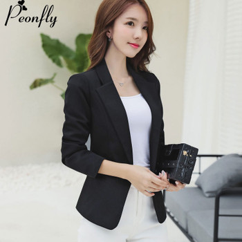  PEONFLY Ladies Blazer 2018 Long Sleeve Blaser Women Suit jacket Female Feminine Blazer Femme  Black Blazer