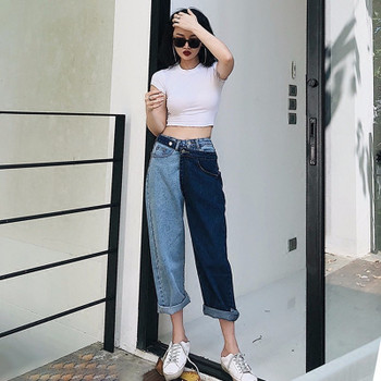 TWOTWINSTYLE Patchwork Jeans For Women High Waist Irregular Large Size Summer Denim Long Trousers 2018 Fashion Harajuku Clothing