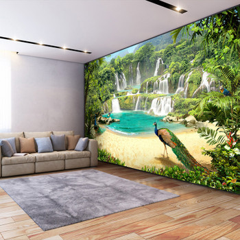 Custom 3D Wallpaper Murals Waterfall Peacock Lake Landscape 3D Effect Living Room Sofa TV Background Wall Mural Photo Wall Paper