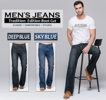 GRG Mens Jeans Tradition Boot Cut Leg Fit Jeans Classic Stretch Denim Flare Deep Blue Jeans Male Fashion Stretch Pants 
