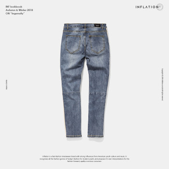 INFLATION Skinny Jeans Men Hip Hop Stripe Ripped Elastic Slim Fit Jeans Male Stretchy Pants Street Denim Biker Jeans 8883W