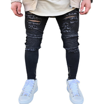 2018 New Arrived Men Jeans Distressed Slim Elastic men Jeans Denim Biker Jeans Hip hop Pants Washed Ripped Jeans