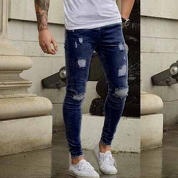 New Men's Ankle Length Slim  Jeans Streetwear Holes Summer Ripped Pencil Pants Trousers Casual Denim Skinny Mens Jeans