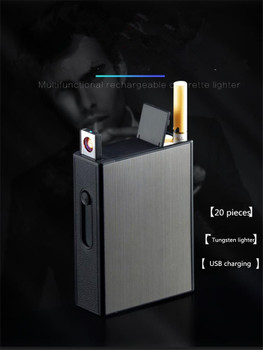 Brand New Ciagrette Holder Box Case USB Electronic Lighter Flameless Windproof Tobacco Cigarette Case Lighter