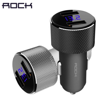 ROCK Dual USB Car Charger With LED Digital Display ,Universal 3.4A 2 USB Car-Charger adapter for Mobile Phones for Tablet PC