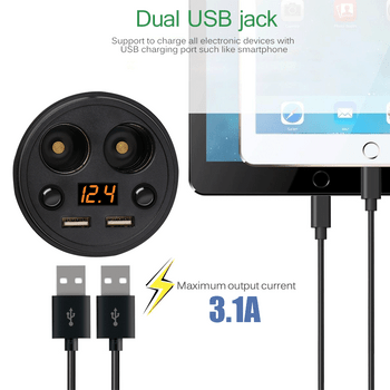 Powstro 3.1A Dual USB Cup Car Charger Multi-function Display Voltage Car-charger DC12-24V Cigarette Lighter Splitter For GPS DVR