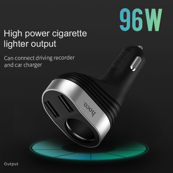 Hoco 5V3.1A 96W Dual USB Car Charger With one Car Lighter Slot digital Display Charging Voltage Current For iphone X XS Samsung