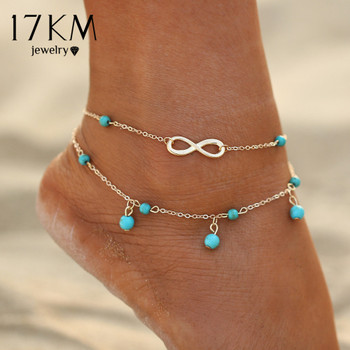 17KM New Double Infinite Beads Pendant Anklet Foot Chain For Woman Summer Bracelet Charm 2 Color Anklets Foot Jewelry Gift