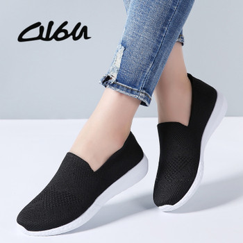 O16U Women Sneakers Breathable Mesh Flats Shoes Casual Loafers Shoes Women Boat Shoes Black Comfortable Ballet Shoes Summer