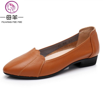 MUYANG MIE MIE Women Shoes Woman Genuine Leather Flat Shoes Female Casual Work Ballet Flats Women Flats Larger size ladies shoes