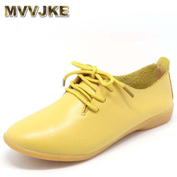 MVVJKE  Genuine Leather Oxford Shoes For Women Round Toe Lace-Up Casual Shoes Spring And Autumn Flat Loafers Shoes