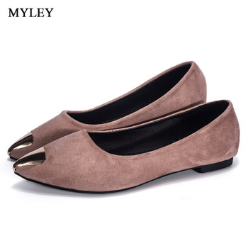 MYLEY Fashion Ladies Casual Shoes Woman Comfortable Sole Footwear Gold Pointed Toe Decoration Flats Boat Shoe For Dress Patry
