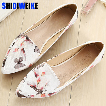 Shoes woman leather loafers ethnic pointed toe causal shoes breathable sewing totem flower slip-on shoes plus size 34-43 m953