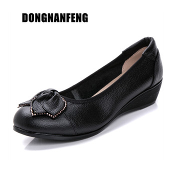 DONGNANFENG Women Mother Old Shoes Flats Loafers Cow Genuine Leather Pigskin Rubber Suede Slip On Bowknot Casual 34-43 HC-1107