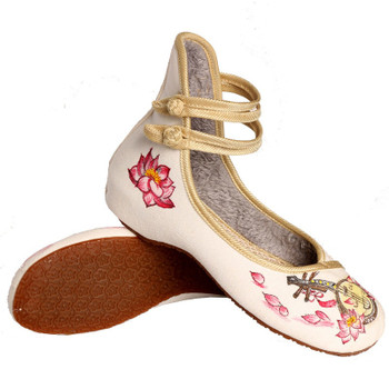 Veowalk Winter Women's Warm Fleece Canvas Ballet Flats Handmade Chinese Antiquity Painting High Top Ladies Ankle Strap Shoes