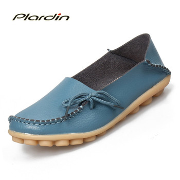 Woman Summer 2018 Casual Shoes Women Flat Heel Cow Muscle Outsole  Flat 21 colors Plus Size Lace-Up Women Genuine Leather Shoes