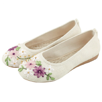 Veowalk Vintage Embroidered Women Flats Flower Slip On Cotton Fabric Linen Comfortable Ballerina Flat Shoes Sapato Feminino