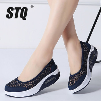 STQ 2019 Summer women flat platform shoes women breathable mesh casual sneakers shoes ladies slip on sneakers shoes 1618