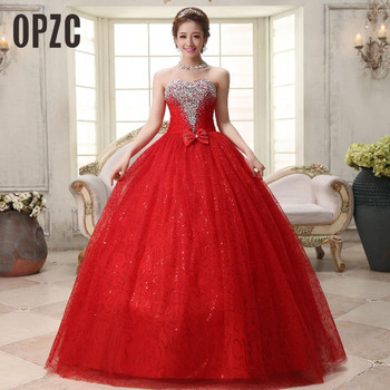 Real photo Customized 2017 Korean Style Sweet Romantic Classic Lace Red Princess Wedding Dress Strapless Mariage Wedding Gown