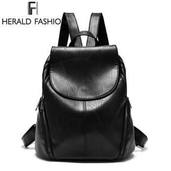 Herald Fashion Backpacks for Teenage Girls Women's PU Leather Backpack School Bag Casual Vintage Large Capacity Travel Backpack