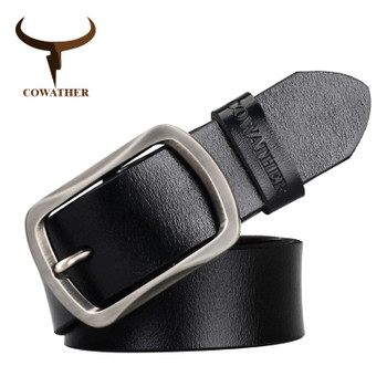 COWATHER brand classic men's cow genuine leather male dress pin buckle strap fashion adjustable black brown coffee gift wrap