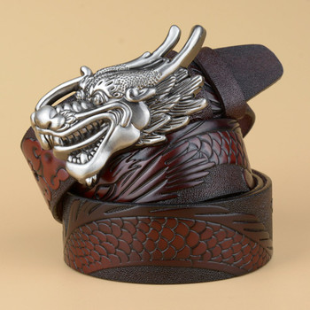 New hot designer leather mens belt Real leather black belt men Cowskin gold Dragon head Buckle famous brand belts men 