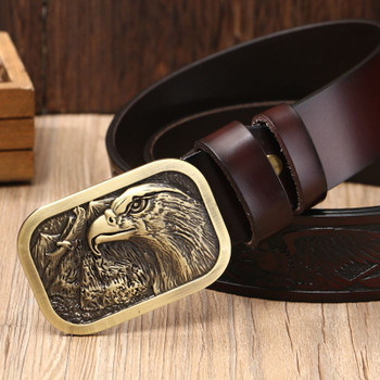 Boutique fashion belt high quality leather belts for men plate buckle punk style eagle model cowboy mens waist strap coffee