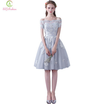 Vestidos SSYFashion Cocktail Dresses 2016 Bride Banquet Elegant Lace Flower Boat Neck Short Sleeves Party Formal Dress Custom