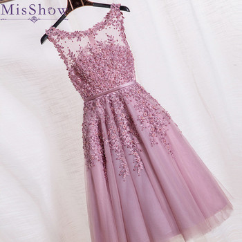 In stock fast ship Short beaded Cocktail Dresses Dusty pink Lace Cheap A-line Tulle Sleeveless Cocktail Party Prom Dress 2018