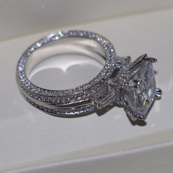 Vecalon Women Big Jewelry ring Princess Cut 10ct AAAAA Zircon stone 300pcs Cz 925 Sterling Silver Engagement Wedding Ring Gift