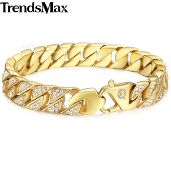 Hip Hop Iced Out CZ Bling Men's Bracelets Gold 316L Stainless Steel Bracelet For Male Jewelry 2018 Dropshipping Wholesale KHB476