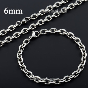 Davieslee 2.5/3/4/6/10mm Rolo Cable Mens Boys Necklace Chain Boys Silver(Color) Stainless Steel Bracelet Jewelry(Set) DLKS122