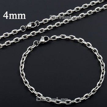 Davieslee 2.5/3/4/6/10mm Rolo Cable Mens Boys Necklace Chain Boys Silver(Color) Stainless Steel Bracelet Jewelry(Set) DLKS122