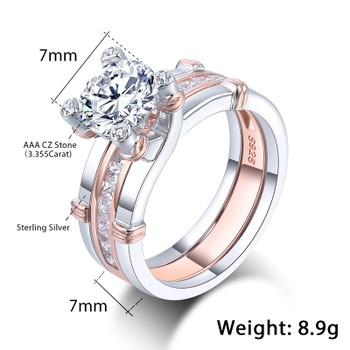Trendsmax Round Cut Cubic Zirconia Women Band Ring 925 Sterling Silver Wedding Engagement Pink Gold Color 2.97-7.66 Carat KSRM06
