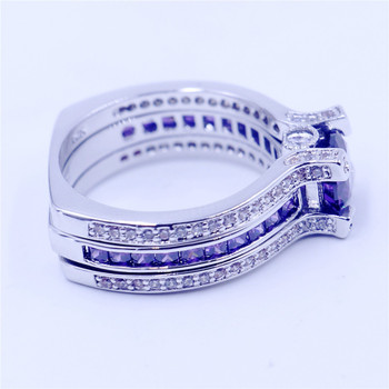 Vecalon Fashion Couple Engagement ring Purple 5A zircon Cz 925 Sterling Silver Birthstone wedding Band ring Set for women men