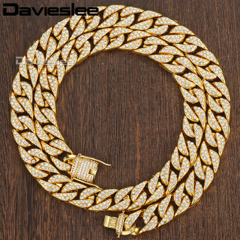 Davieslee Men's Gold Necklace Miami Curb Cuban Chain Necklaces For Men Iced Out Hip Hop Woman Jewelry Dropshipping 14mm DGN455