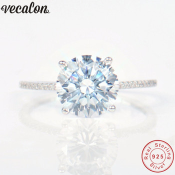 Vecalon solitaire Jewelry Real Soild 925 Sterling Silver ring 1ct 5A Zircon Cz Engagement wedding Band rings for women men Gift
