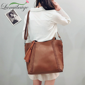 High Capacity Vintage Brown Tassel Women bags High Quality Leather PU Ladies Shoulder Messenger Bag Big Crossbody Shopper Bag