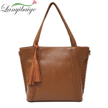High Capacity Vintage Brown Tassel Women bags High Quality Leather PU Ladies Shoulder Messenger Bag Big Crossbody Shopper Bag