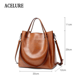 ACELURE Casual Large Capacity Women Tote Shoulder Bag PU Leather Ladies Bucket Handbag Messenger Bag Soft Shopping Crossbody Bag