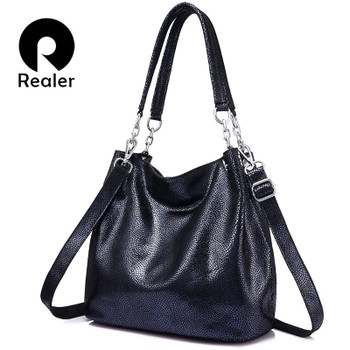 REALER women shoulder bag handbags genuine leather 2018 crossbody female bag fashion ladies totes for women animal prints 