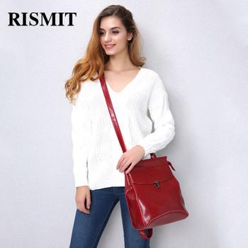 RISMIT fashion quality cow split leather women backpack vintage backpack for teenage girls casual bags female shoulder bags 0690