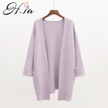 H.SA Spring Autumn Long Sweater and Cardigans for Women 2018 V neck Loose Jumpers Poncho Long Knit Coat Warm Winter Clothing
