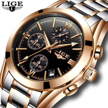 Relogio Masculino LIGE Men Top Luxury Brand Military Sport Watch Men's Quartz Clock Male Full Steel Casual Business gold watch 