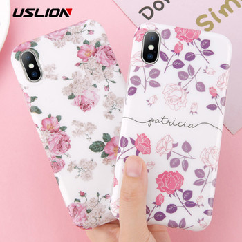 USLION Flower Phone Case For iPhone 7 8 Plus Rose Floral Love Heart Soft TPU Back Cover For iPhone X 7 6 6S Plus Silicone Cases