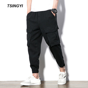 Tsingyi Autumn Plus size Loose Man Joggers Casual Pants Black Camo Multi Pockets Hip Hop Cargo Pant Drawstring Tactical Joggers