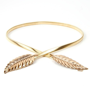 Gold silvery leaf shape Wedding designer Elastic belts for women girl Stretch Skinny Waist Belt Cummerbunds metal female belts