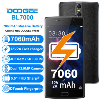 DOOGEE BL7000 4GB RAM 64GB ROM Dual 13MP Camera Mobile Phone 5.5" FHD Android 7.0 MTK6750T Octa Core 7060mAh 12V2A Quick Charge