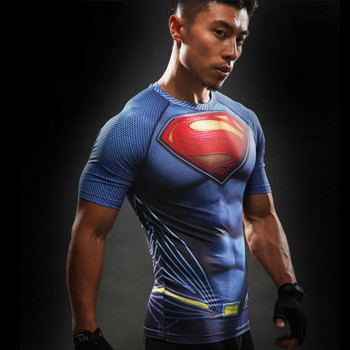 Running Shirt men Sports T-shirt Gym Tee Batman VS Superman T Shirt Fitness Cosplay Costume Slim Fit Compression Tops 3D Printed