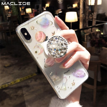 Luxury capa  Cute Space Planet Bling Diamond Airbag Bracket Soft Case Cover For iphone X XS MAX XR 6 6S PLUS 7 8 PLUS Case